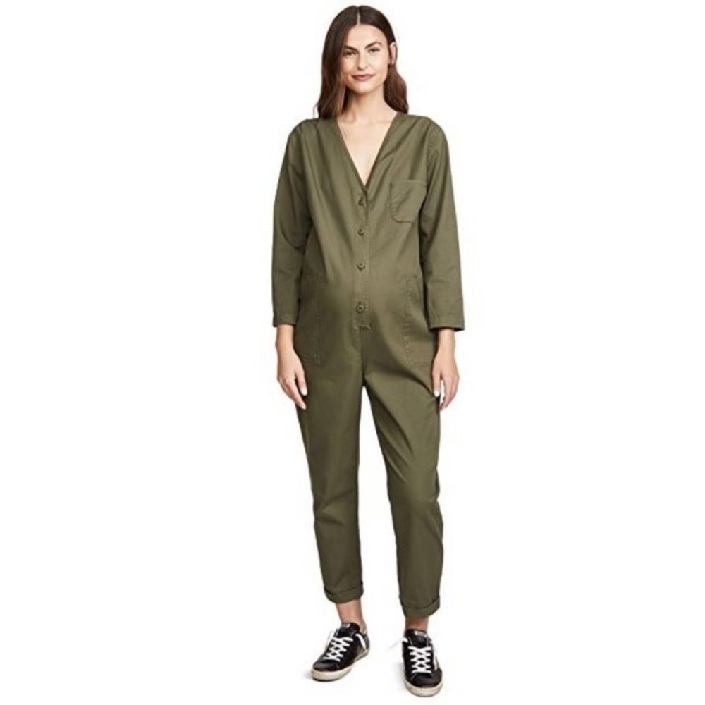 Hatch The Holly Maternity Jumpsuit In Olive Green 1